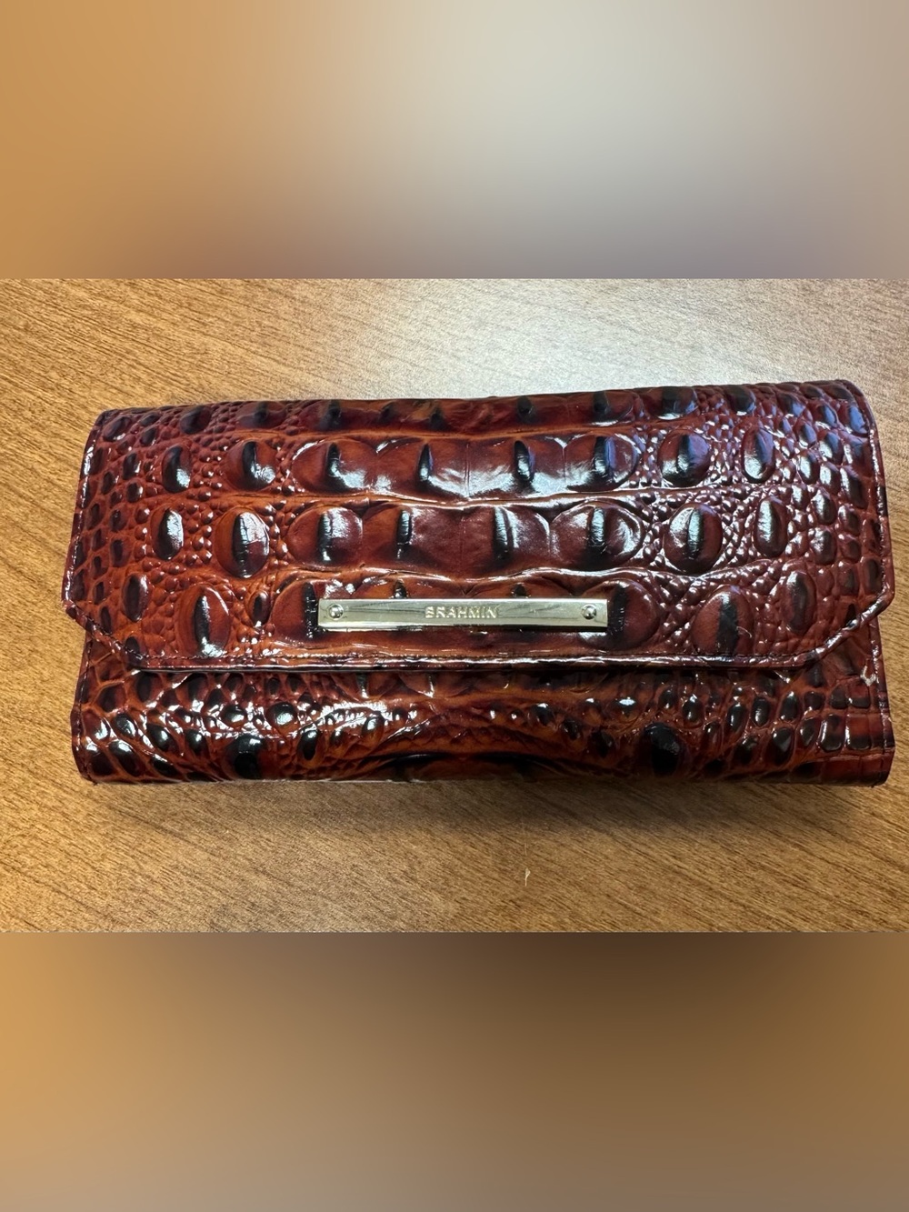 Brahmin soft checkbook wallet in Melbourne croc-embossed leather